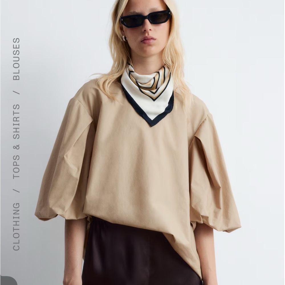 NWT Rita Row VOLUMINOUS PUFF-SLEEVE BLOUSE color sand blouse size small